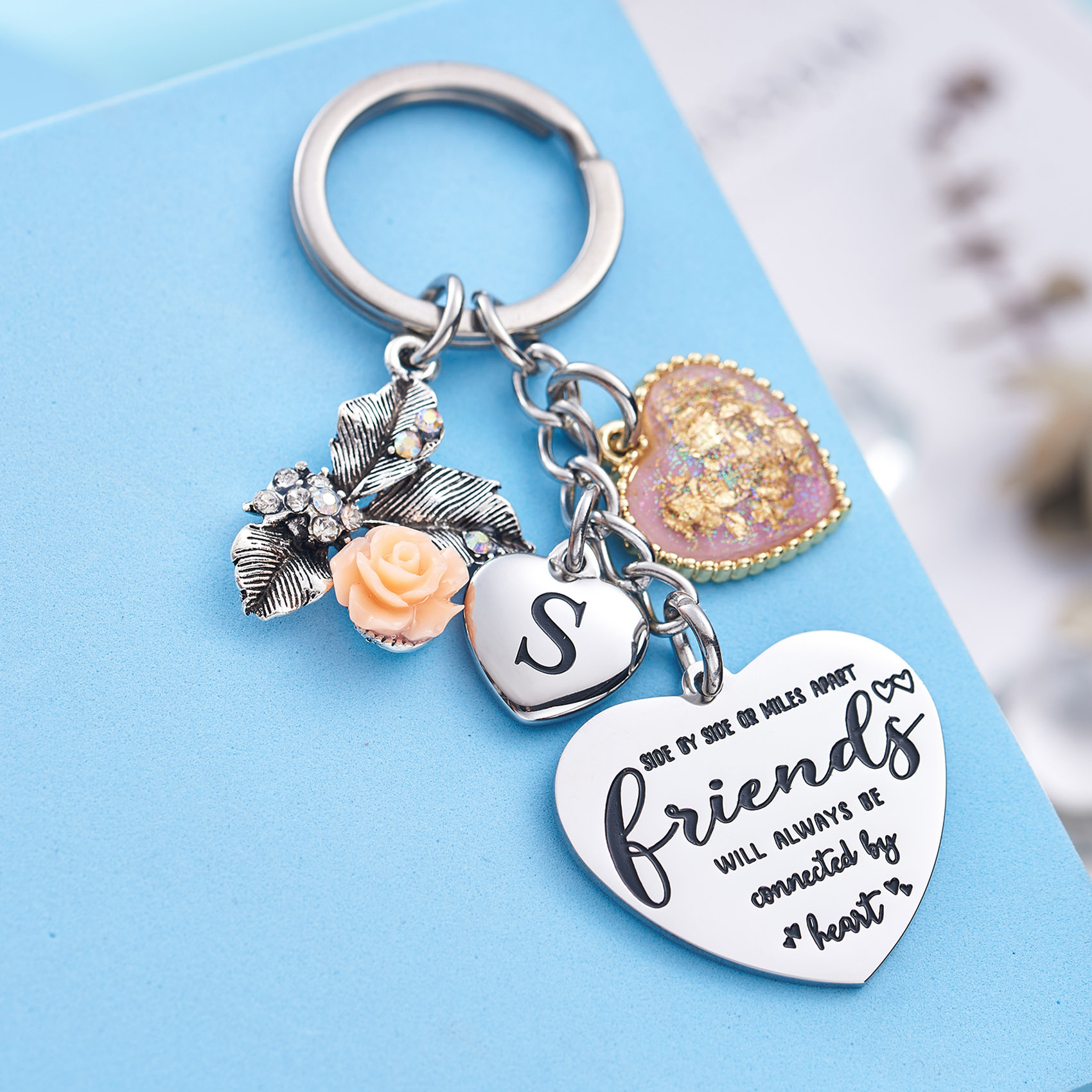 Best Friend Gifts Initial Keychain A-Z Letter Long Distance Relationships Keychains Birthday Gift for BFF