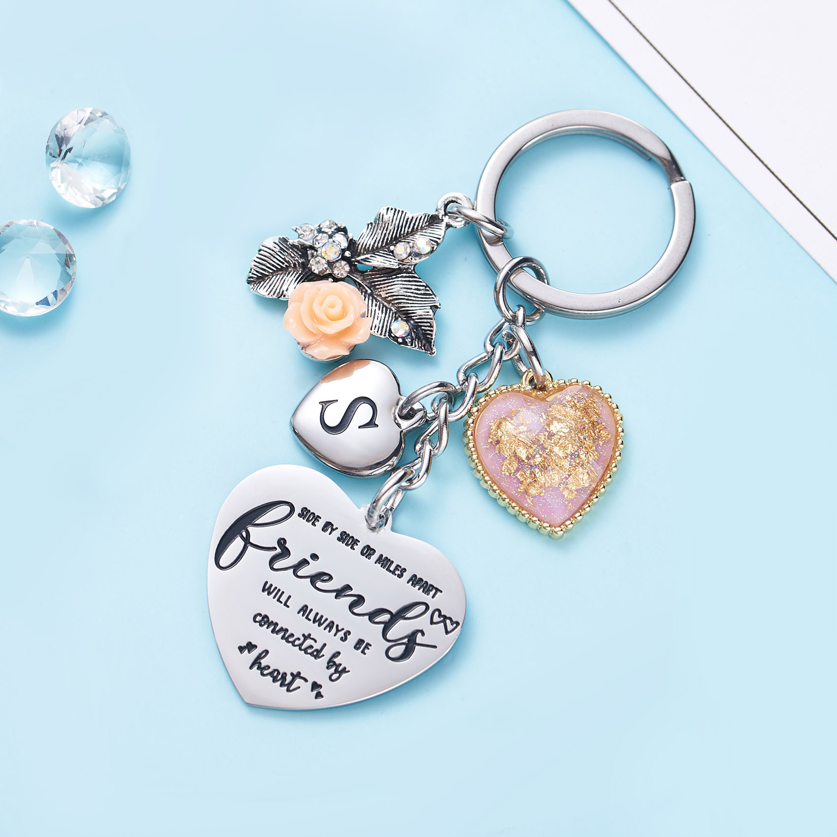 Best Friend Gifts Initial Keychain A-Z Letter Long Distance Relationships Keychains Birthday Gift for BFF