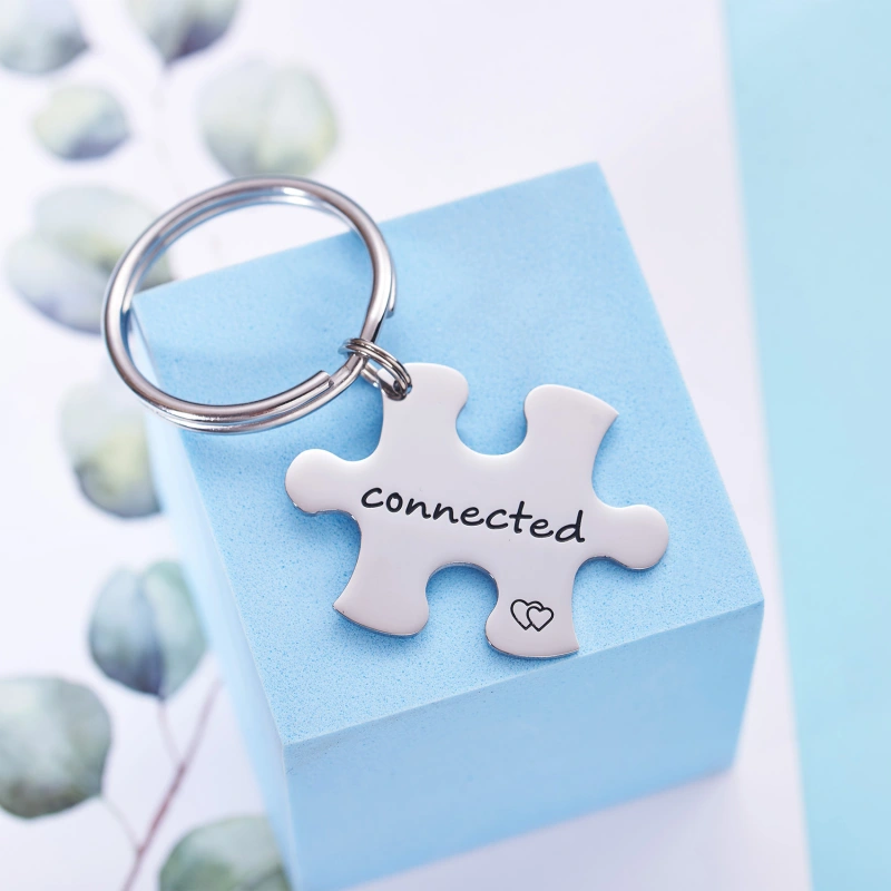 Long Distance Keychain Set Best Friend Long Distance Friendship Relationship Boyfriend Girlfriend Gift Polished Finish