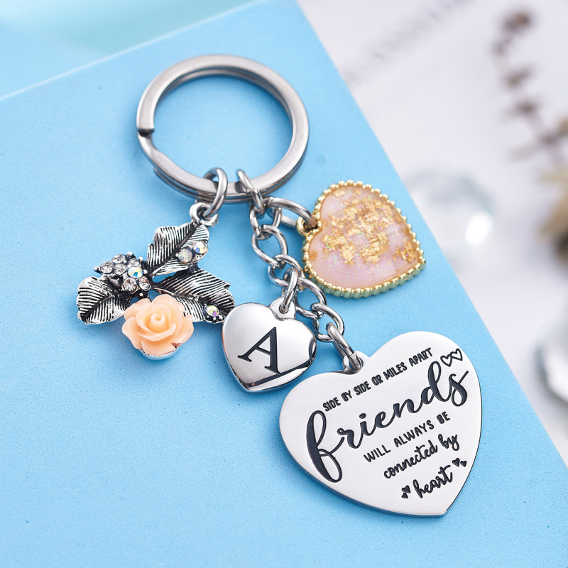 Best Friend Gifts Initial Keychain A-Z Letter Long Distance Relationships Keychains Birthday Gift for BFF