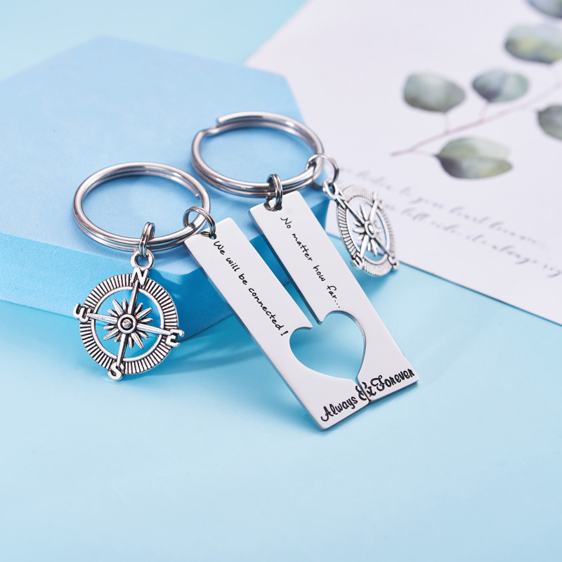 Long Distance Keychain Set Best Friend Long Distance Friendship Relationship Boyfriend Girlfriend Gift Polished Finish