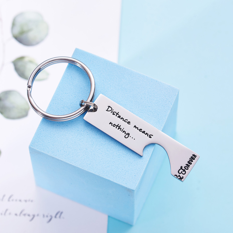 Long Distance Keychain Set Best Friend Long Distance Friendship Relationship Boyfriend Girlfriend Gift Polished Finish