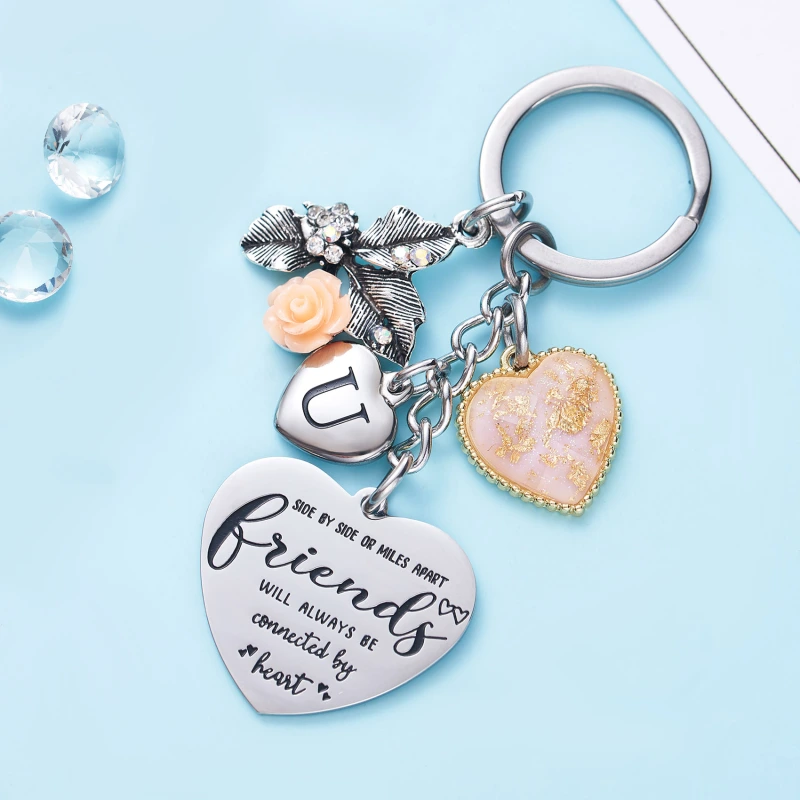 Best Friend Gifts Initial Keychain A-Z Letter Long Distance Relationships Keychains Birthday Gift for BFF
