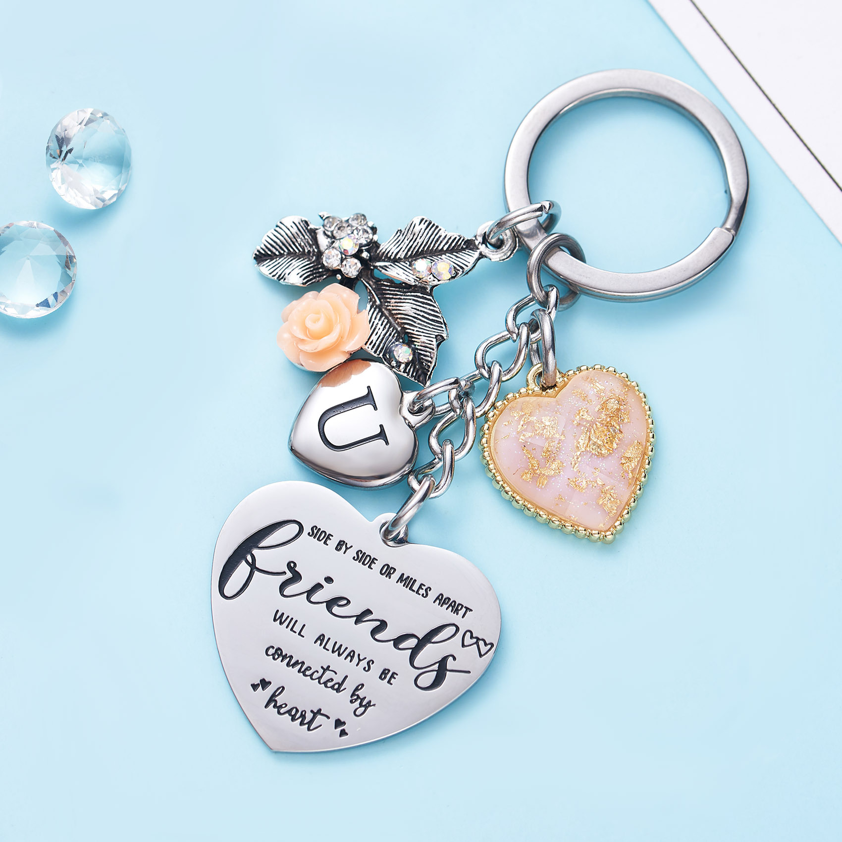 Best Friend Gifts Initial Keychain A-Z Letter Long Distance Relationships Keychains Birthday Gift for BFF