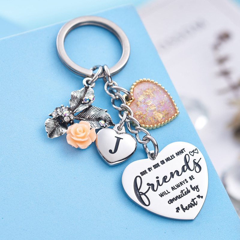 Best Friend Gifts Initial Keychain A-Z Letter Long Distance Relationships Keychains Birthday Gift for BFF