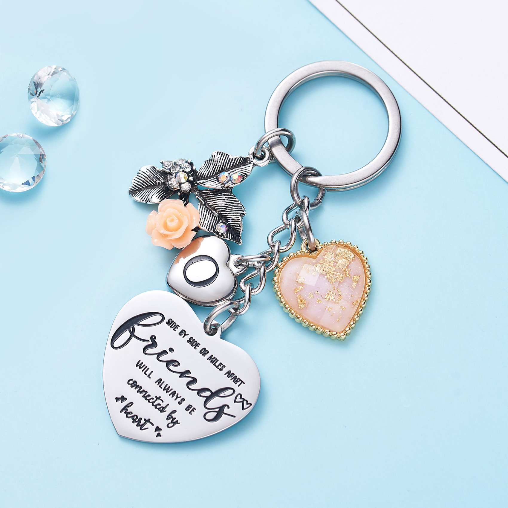 Best Friend Gifts Initial Keychain A-Z Letter Long Distance Relationships Keychains Birthday Gift for BFF