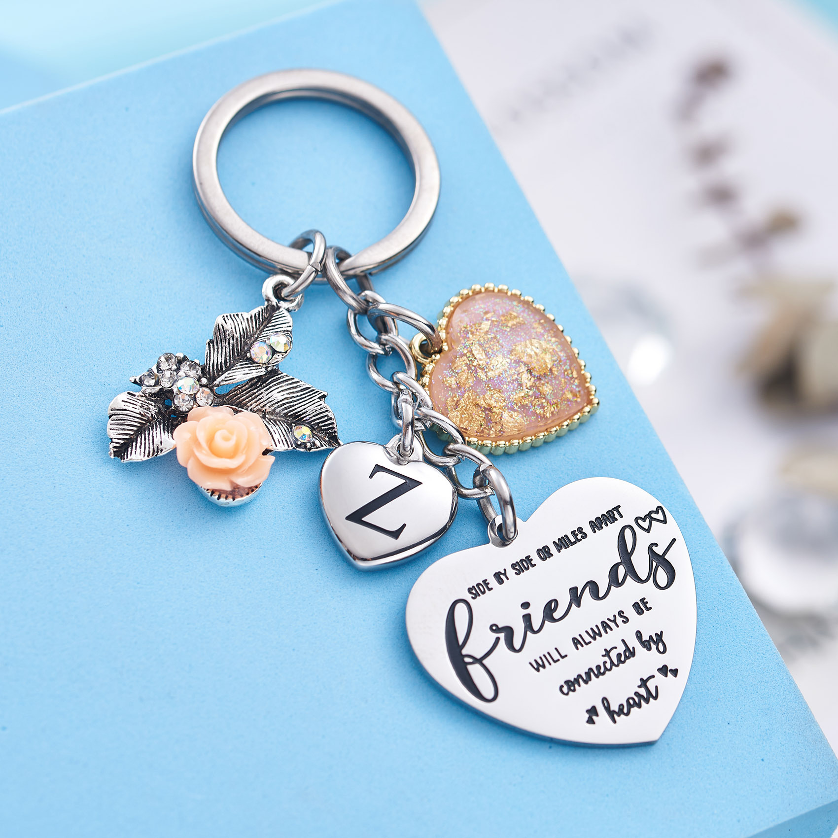 Best Friend Gifts Initial Keychain A-Z Letter Long Distance Relationships Keychains Birthday Gift for BFF