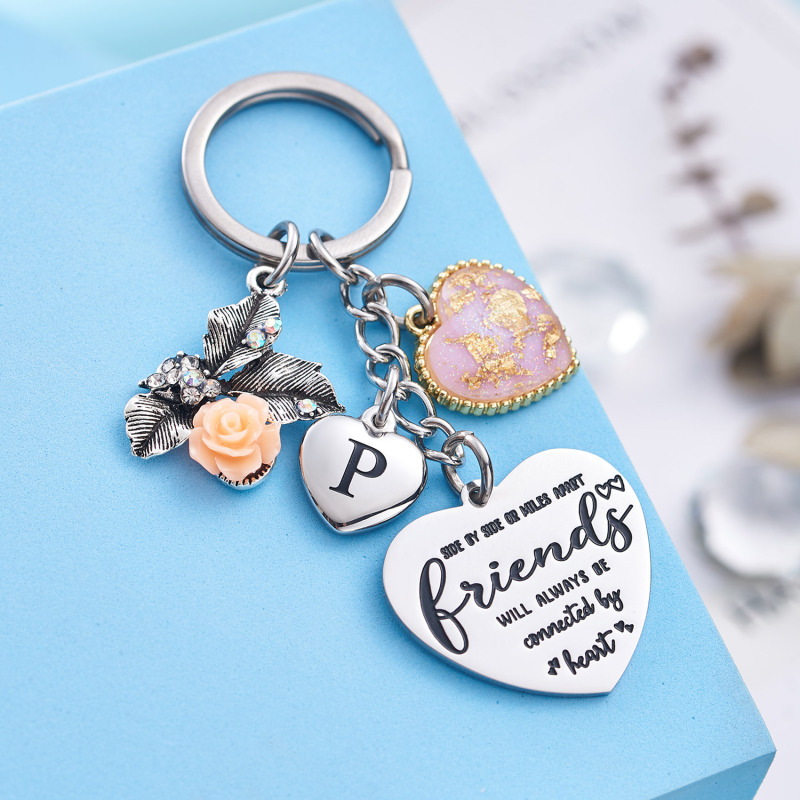 Best Friend Gifts Initial Keychain A-Z Letter Long Distance Relationships Keychains Birthday Gift for BFF