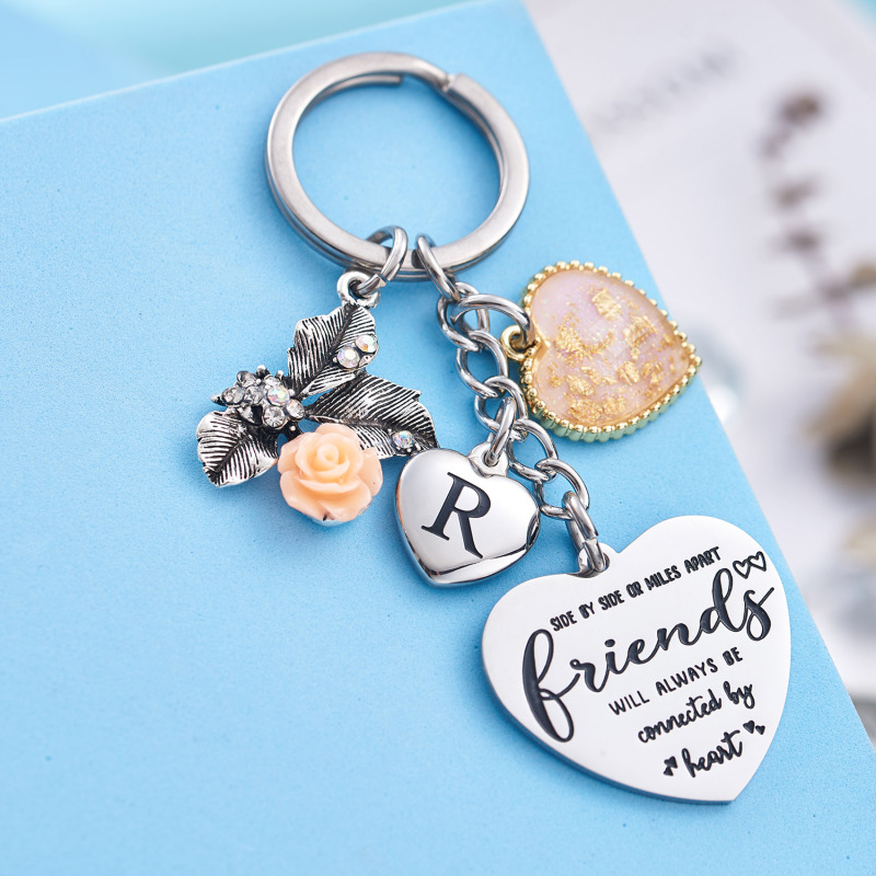 Best Friend Gifts Initial Keychain A-Z Letter Long Distance Relationships Keychains Birthday Gift for BFF