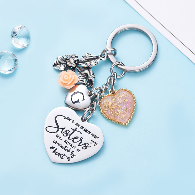 Sister Gifts from Sisters Initial Letter Keychain A-Z  Long Distance Relationships Keychains Birthday Gift for Sister