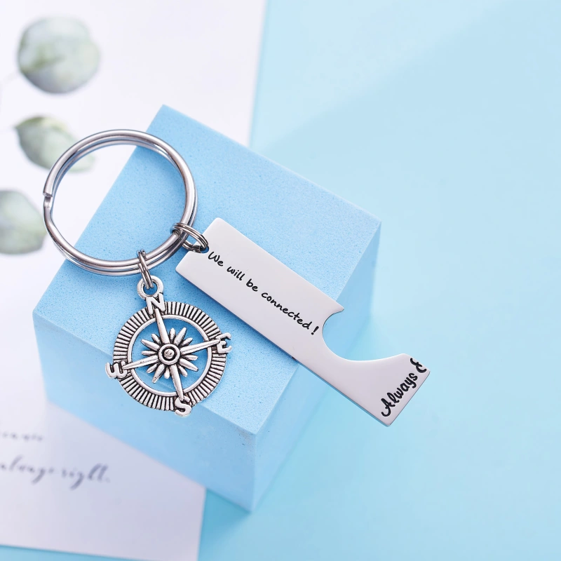 Long Distance Keychain Set Best Friend Long Distance Friendship Relationship Boyfriend Girlfriend Gift Polished Finish