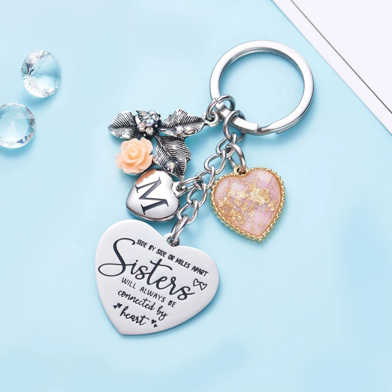 Sister Gifts from Sisters Initial Letter Keychain A-Z  Long Distance Relationships Keychains Birthday Gift for Sister