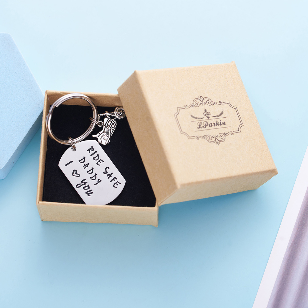 LParkin Ride Safe Daddy Keychain Motorcycle Gift Dad Keychain I Love You Daddy Keychains Gift from Kids Gift for Dad Motorcycles