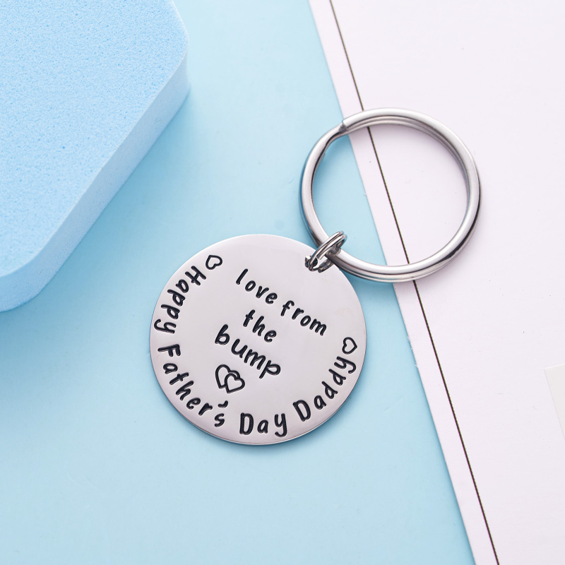 LParkin First Love from The Bump Happy Daddy to Be Gift Keychain Keyring Stainless Steel Father to Be Gifts