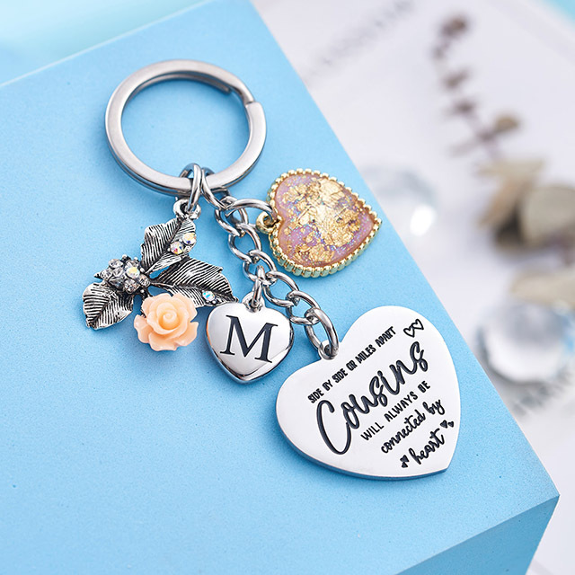 Cousin Gifts for Women Initial Keychain A-Z Letter KeychainsLong Distance Relationships Friendship Gift