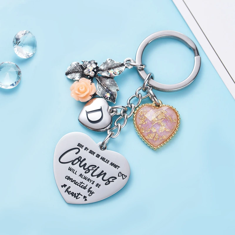Cousin Gifts for Women Initial Keychain A-Z Letter KeychainsLong Distance Relationships Friendship Gift