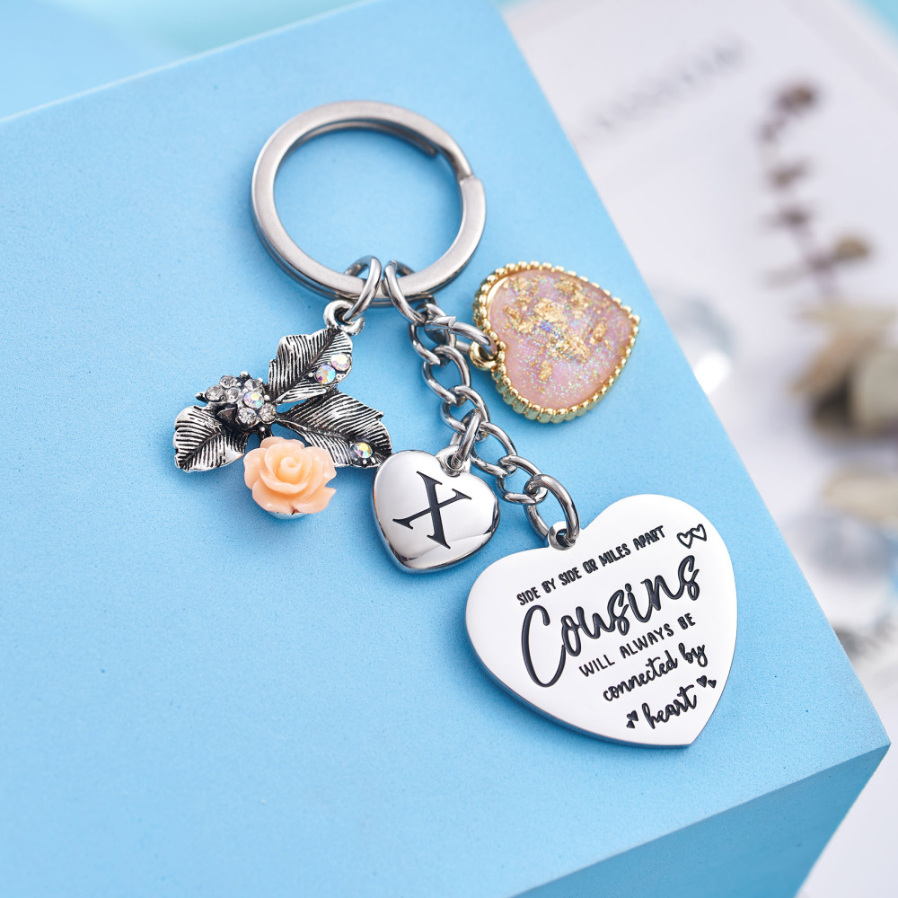 Cousin Gifts for Women Initial Keychain A-Z Letter KeychainsLong Distance Relationships Friendship Gift