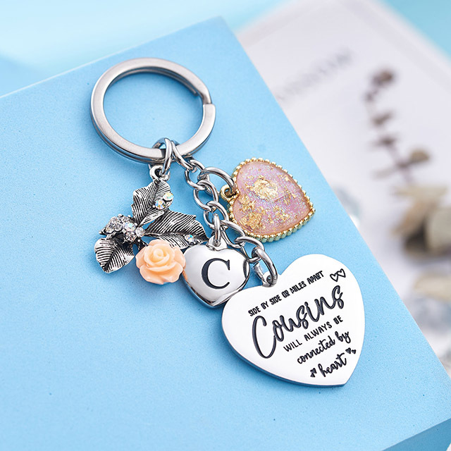 Cousin Gifts for Women Initial Keychain A-Z Letter KeychainsLong Distance Relationships Friendship Gift