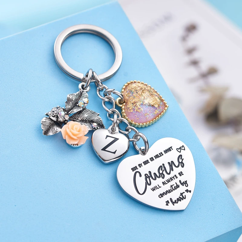 Cousin Gifts for Women Initial Keychain A-Z Letter KeychainsLong Distance Relationships Friendship Gift
