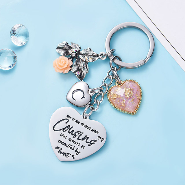 Cousin Gifts for Women Initial Keychain A-Z Letter KeychainsLong Distance Relationships Friendship Gift