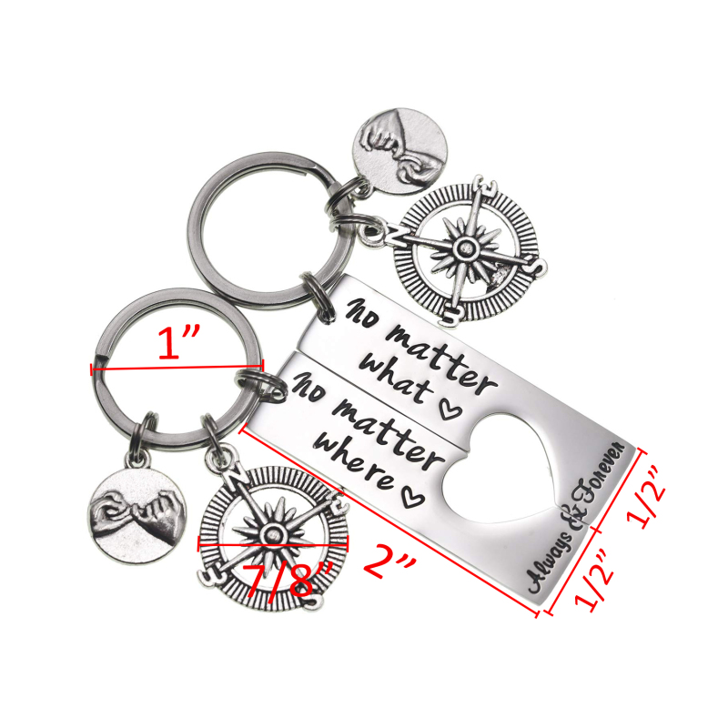 LParkin No Matter What No Matter Where Keychain Best Friend Long Distance Friendship Relationship Gift Polished Finish Set of 2