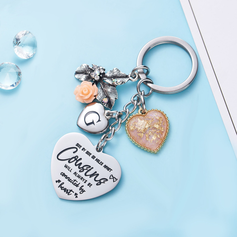Cousin Gifts for Women Initial Keychain A-Z Letter KeychainsLong Distance Relationships Friendship Gift