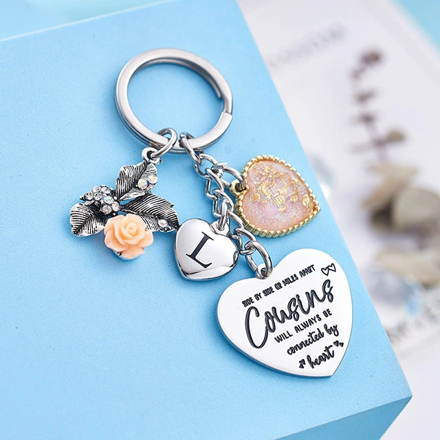 Cousin Gifts for Women Initial Keychain A-Z Letter KeychainsLong Distance Relationships Friendship Gift