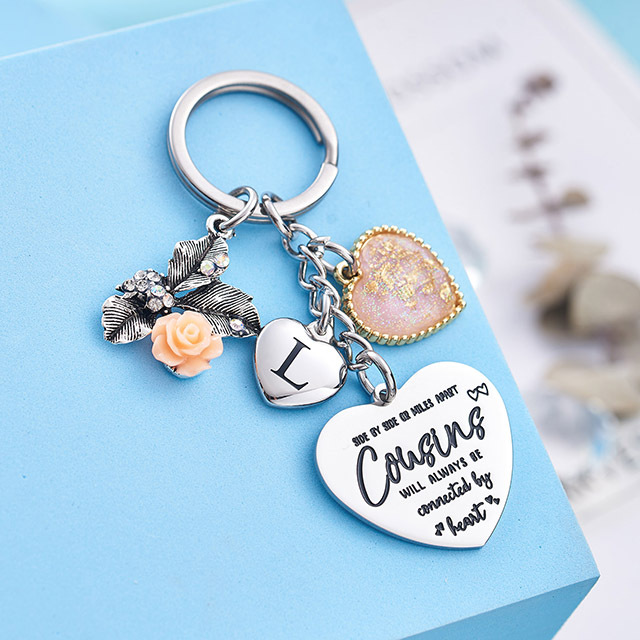 Cousin Gifts for Women Initial Keychain A-Z Letter KeychainsLong Distance Relationships Friendship Gift