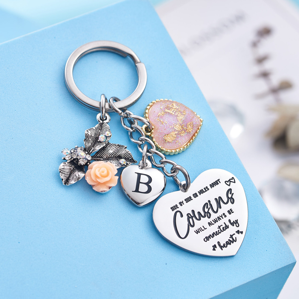 Cousin Gifts for Women Initial Keychain A-Z Letter KeychainsLong Distance Relationships Friendship Gift