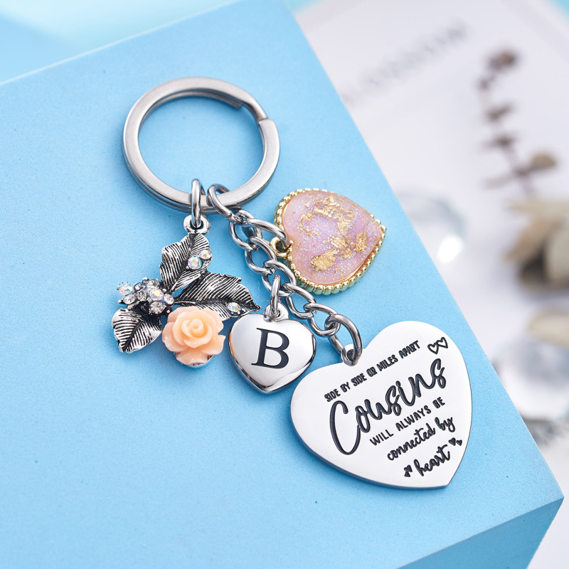 Cousin Gifts for Women Initial Keychain A-Z Letter KeychainsLong Distance Relationships Friendship Gift