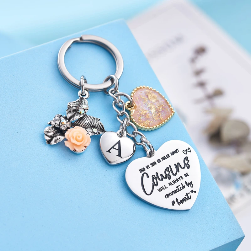 Cousin Gifts for Women Initial Keychain A-Z Letter KeychainsLong Distance Relationships Friendship Gift