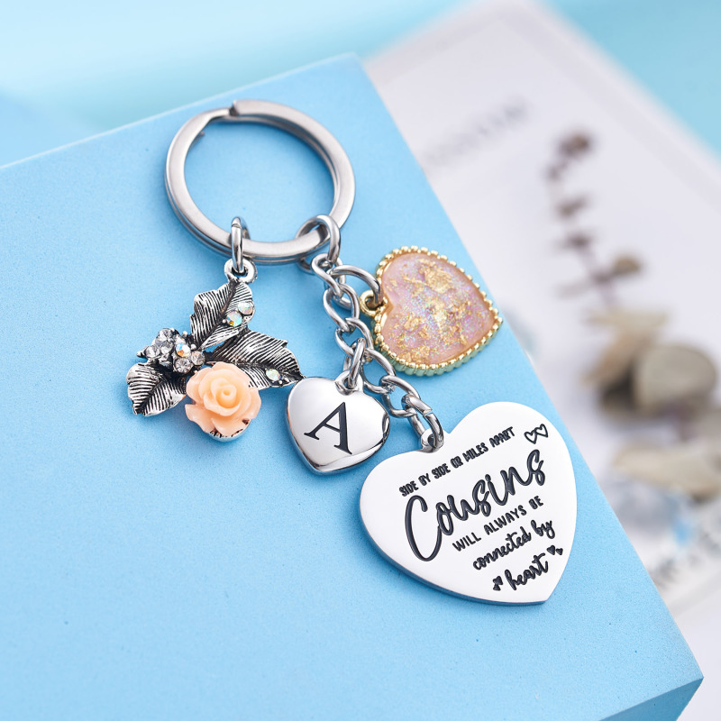 Cousin Gifts for Women Initial Keychain A-Z Letter KeychainsLong Distance Relationships Friendship Gift