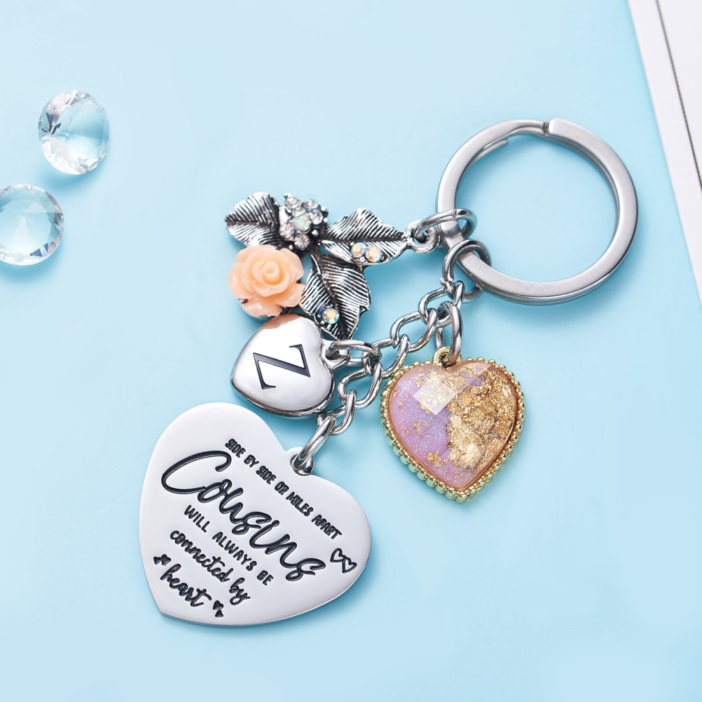 Cousin Gifts for Women Initial Keychain A-Z Letter KeychainsLong Distance Relationships Friendship Gift