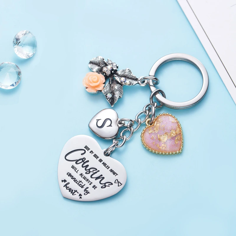 Cousin Gifts for Women Initial Keychain A-Z Letter KeychainsLong Distance Relationships Friendship Gift