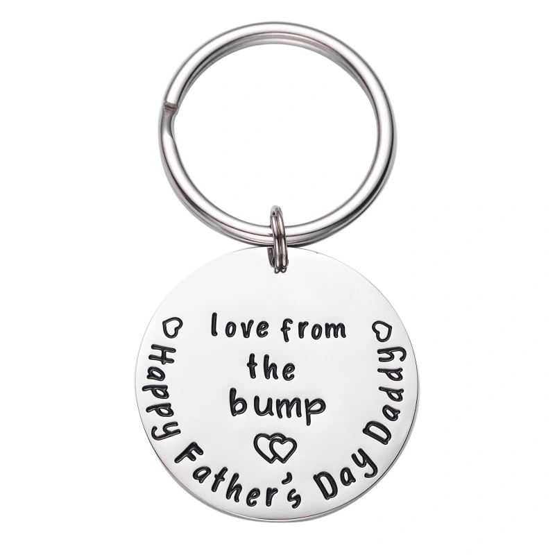 LParkin First Love from The Bump Happy Daddy to Be Gift Keychain Keyring Stainless Steel Father to Be Gifts