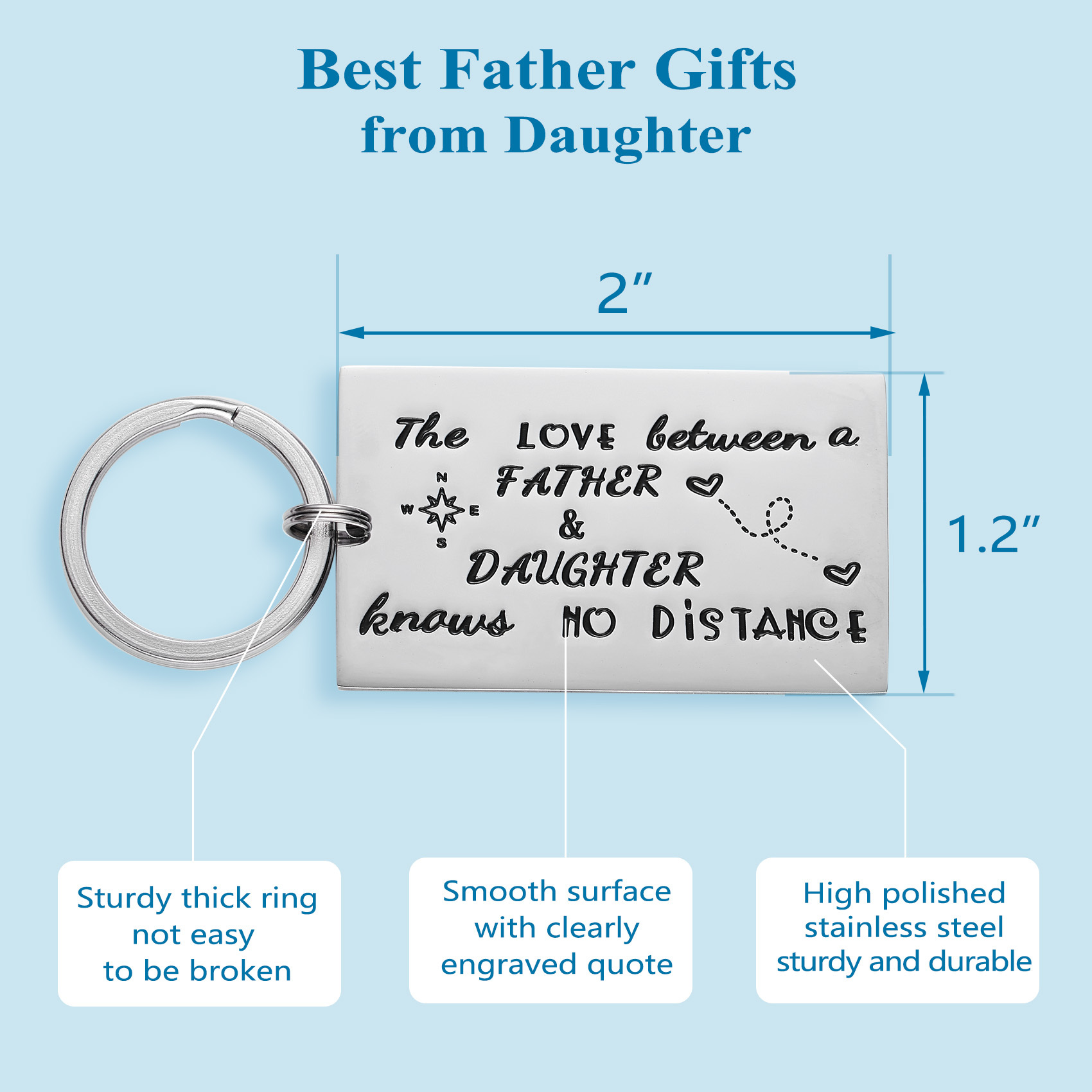 LParkin Father Daughter Long Distance Keychain Gifts - The Love Between Father Daughter Knows No Distance Keychains Keyring Gift Father