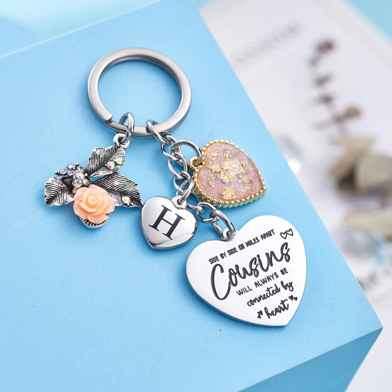 Cousin Gifts for Women Initial Keychain A-Z Letter KeychainsLong Distance Relationships Friendship Gift