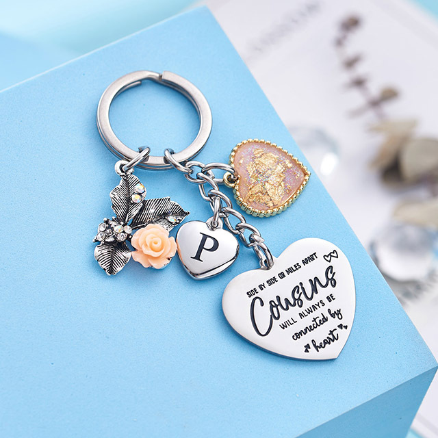 Cousin Gifts for Women Initial Keychain A-Z Letter KeychainsLong Distance Relationships Friendship Gift