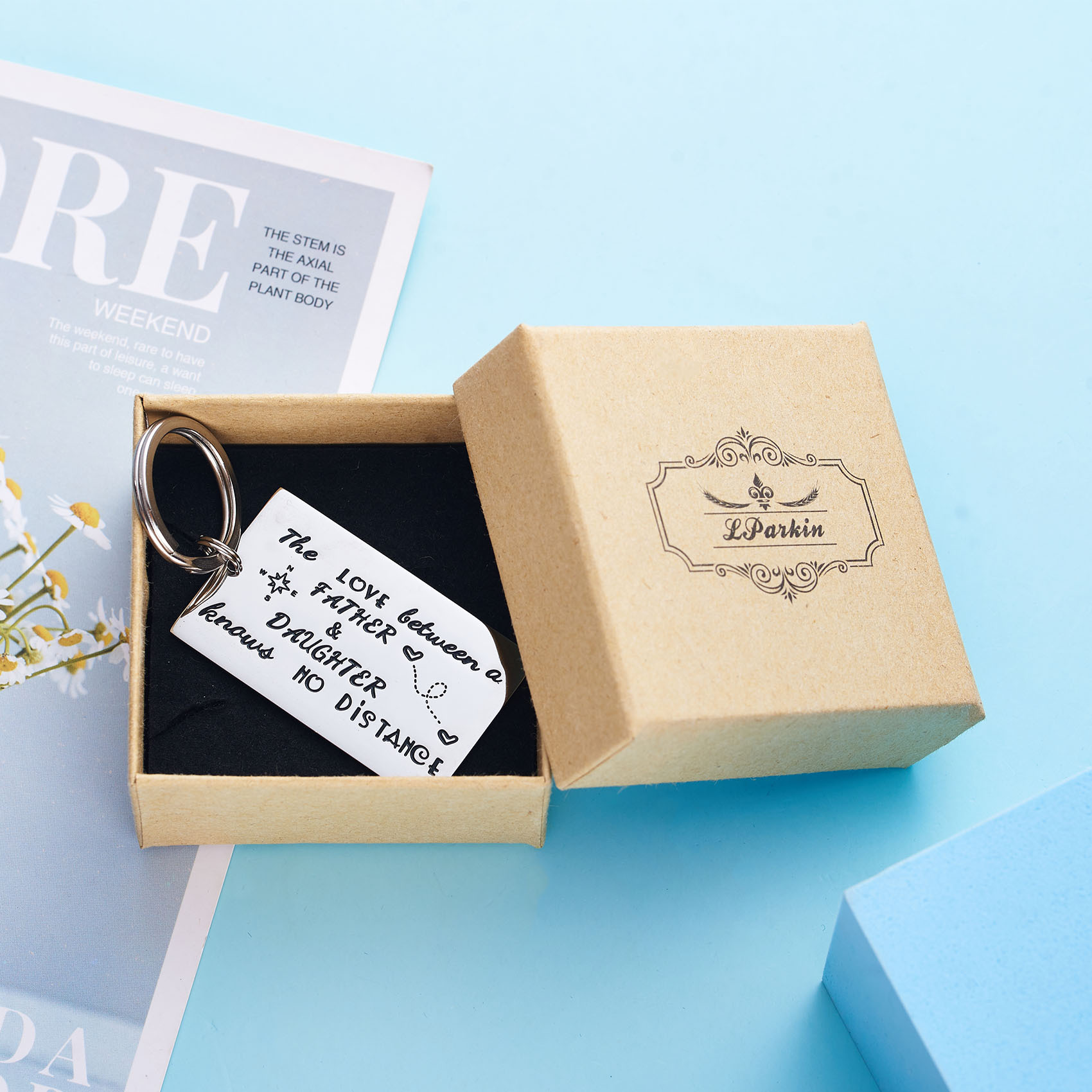 LParkin Father Daughter Long Distance Keychain Gifts - The Love Between Father Daughter Knows No Distance Keychains Keyring Gift Father