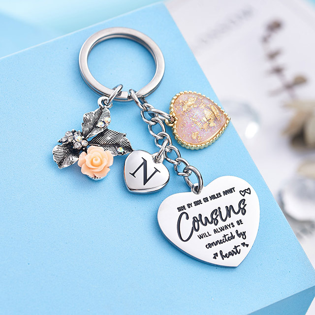 Cousin Gifts for Women Initial Keychain A-Z Letter KeychainsLong Distance Relationships Friendship Gift