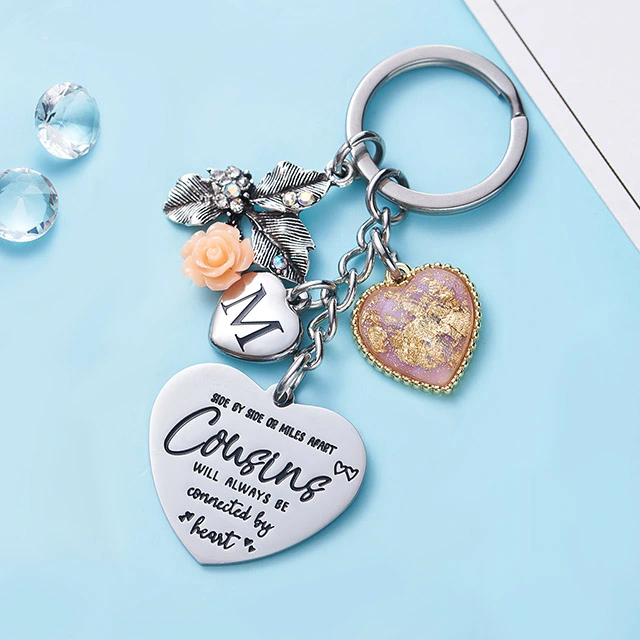 Cousin Gifts for Women Initial Keychain A-Z Letter KeychainsLong Distance Relationships Friendship Gift
