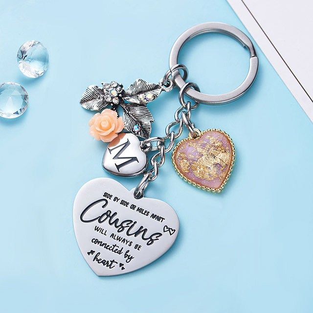 Cousin Gifts for Women Initial Keychain A-Z Letter KeychainsLong Distance Relationships Friendship Gift