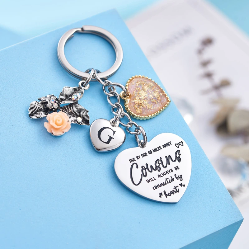 Cousin Gifts for Women Initial Keychain A-Z Letter KeychainsLong Distance Relationships Friendship Gift