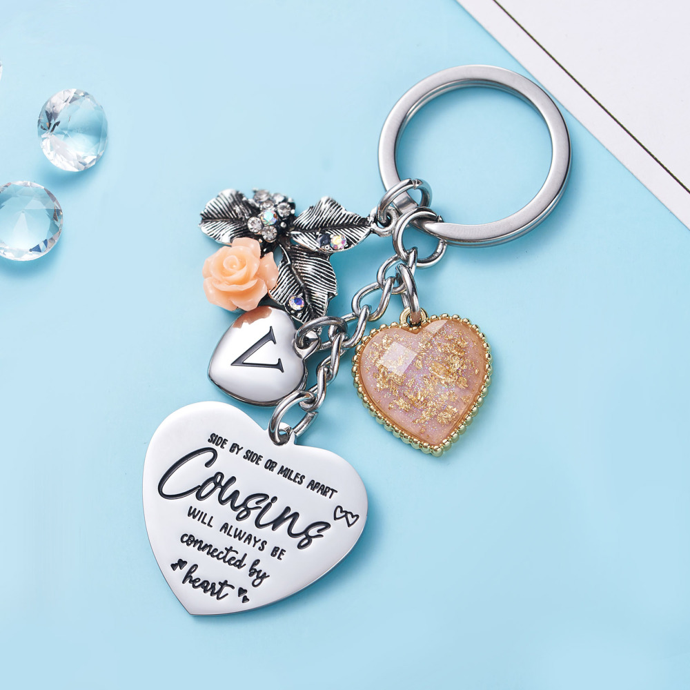 Cousin Gifts for Women Initial Keychain A-Z Letter KeychainsLong Distance Relationships Friendship Gift