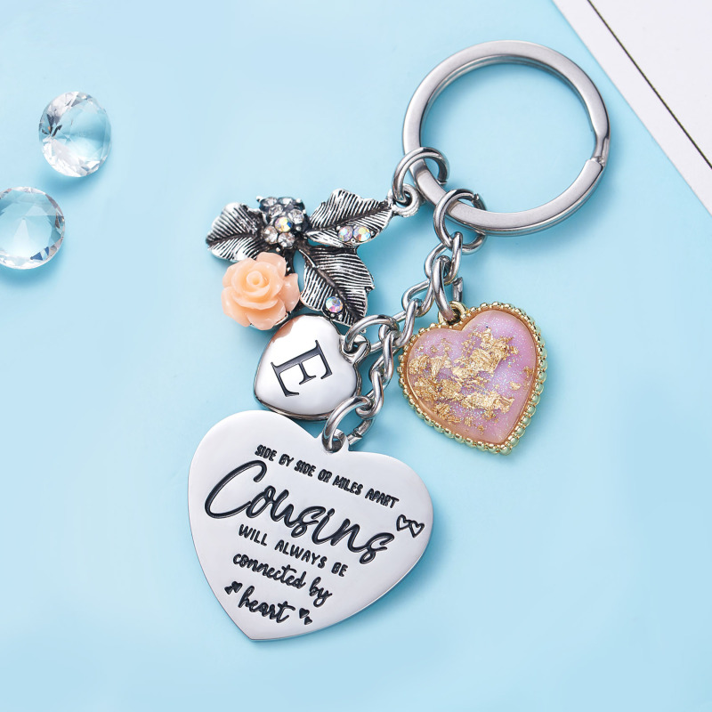 Cousin Gifts for Women Initial Keychain A-Z Letter KeychainsLong Distance Relationships Friendship Gift