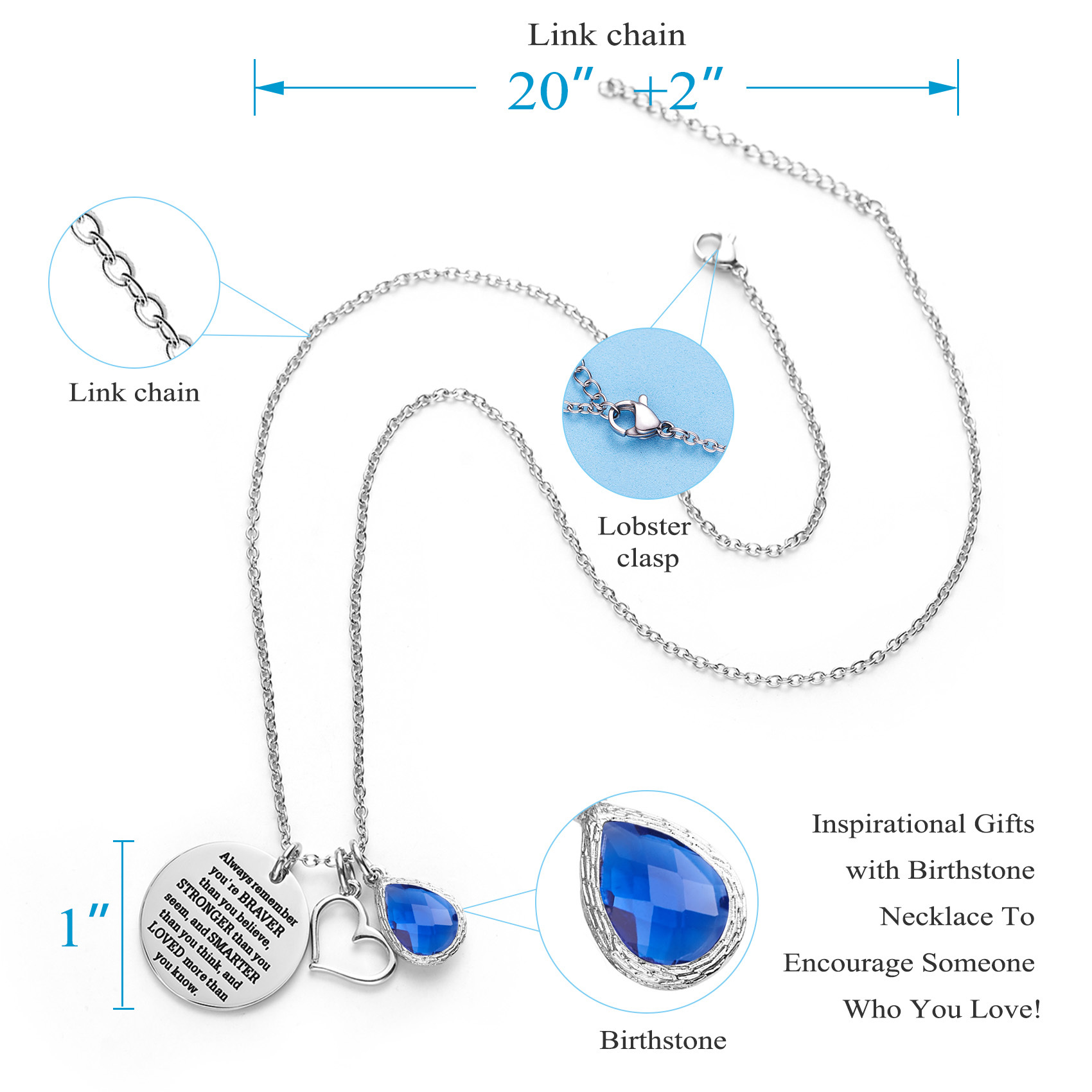 LParkin You are Braver Than You Believe Awareness Necklace Birthstone Graduation Gift Best Friend Encouragement Gifts …
