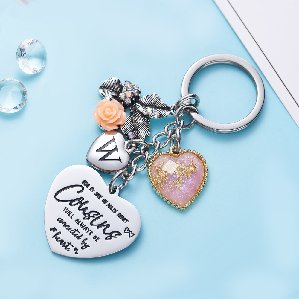 Cousin Gifts for Women Initial Keychain A-Z Letter KeychainsLong Distance Relationships Friendship Gift