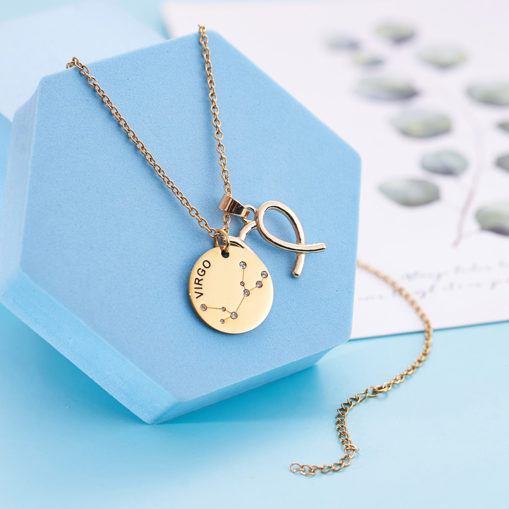LParkin 12 Constellation Astrology Necklaces Zodiac Gifts Dainty Horoscope Gold Plated Necklace for Women Men Gift Jewelry