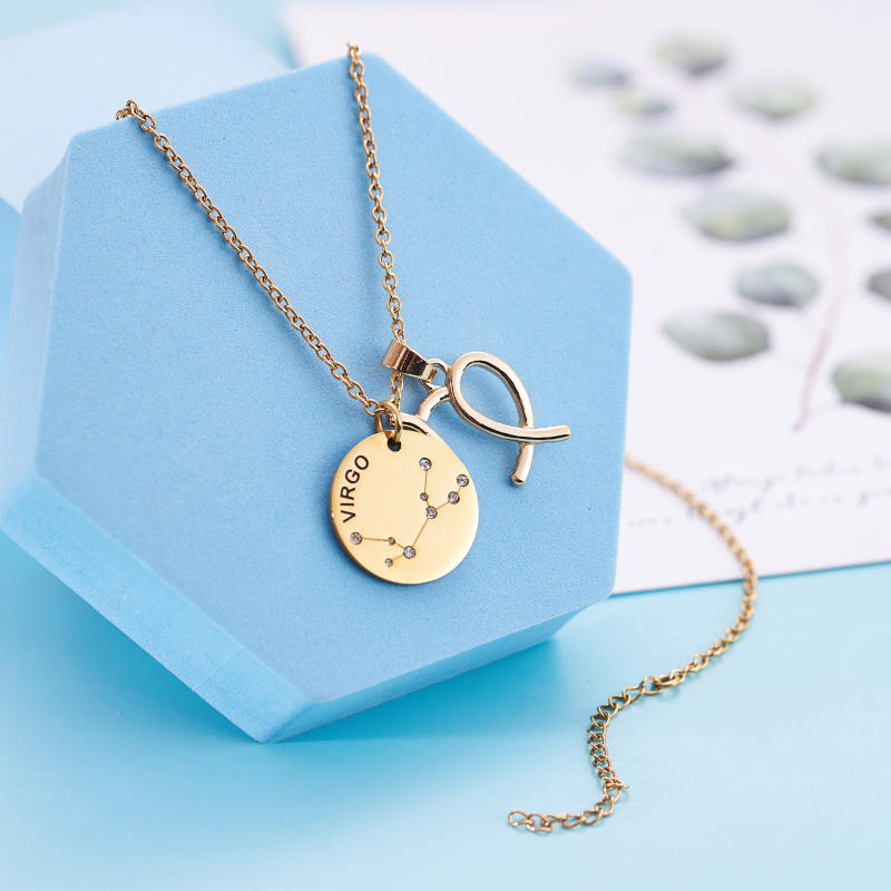 LParkin 12 Constellation Astrology Necklaces Zodiac Gifts Dainty Horoscope Gold Plated Necklace for Women Men Gift Jewelry