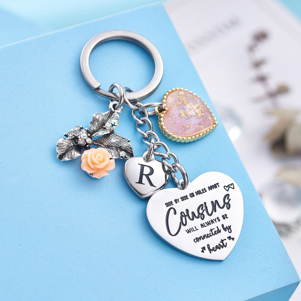 Cousin Gifts for Women Initial Keychain A-Z Letter KeychainsLong Distance Relationships Friendship Gift